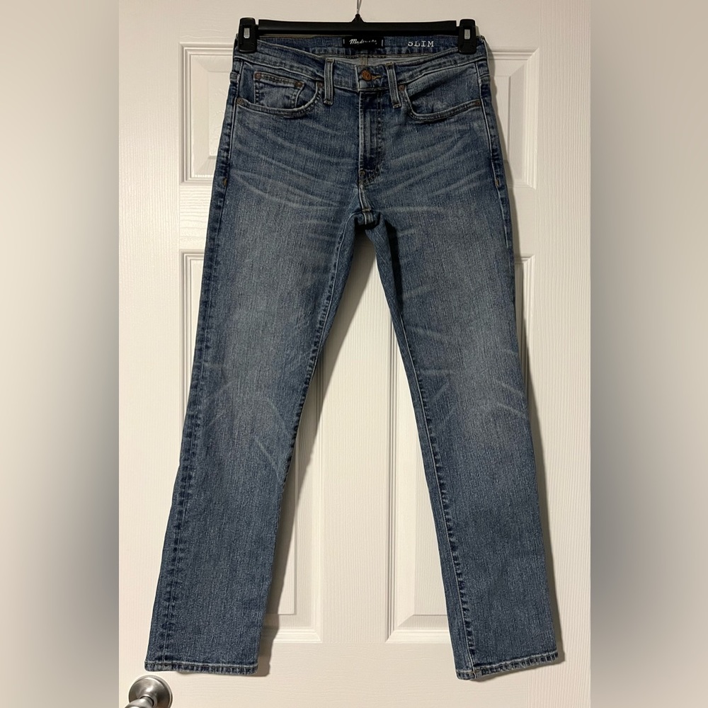 Madewell men’s denim jeans, size 28x30, slim fit, distressed, style L4375